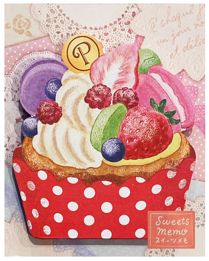 Amifa Die-Cut Sweets Memo Pad: Strawberry Dot Cupcake