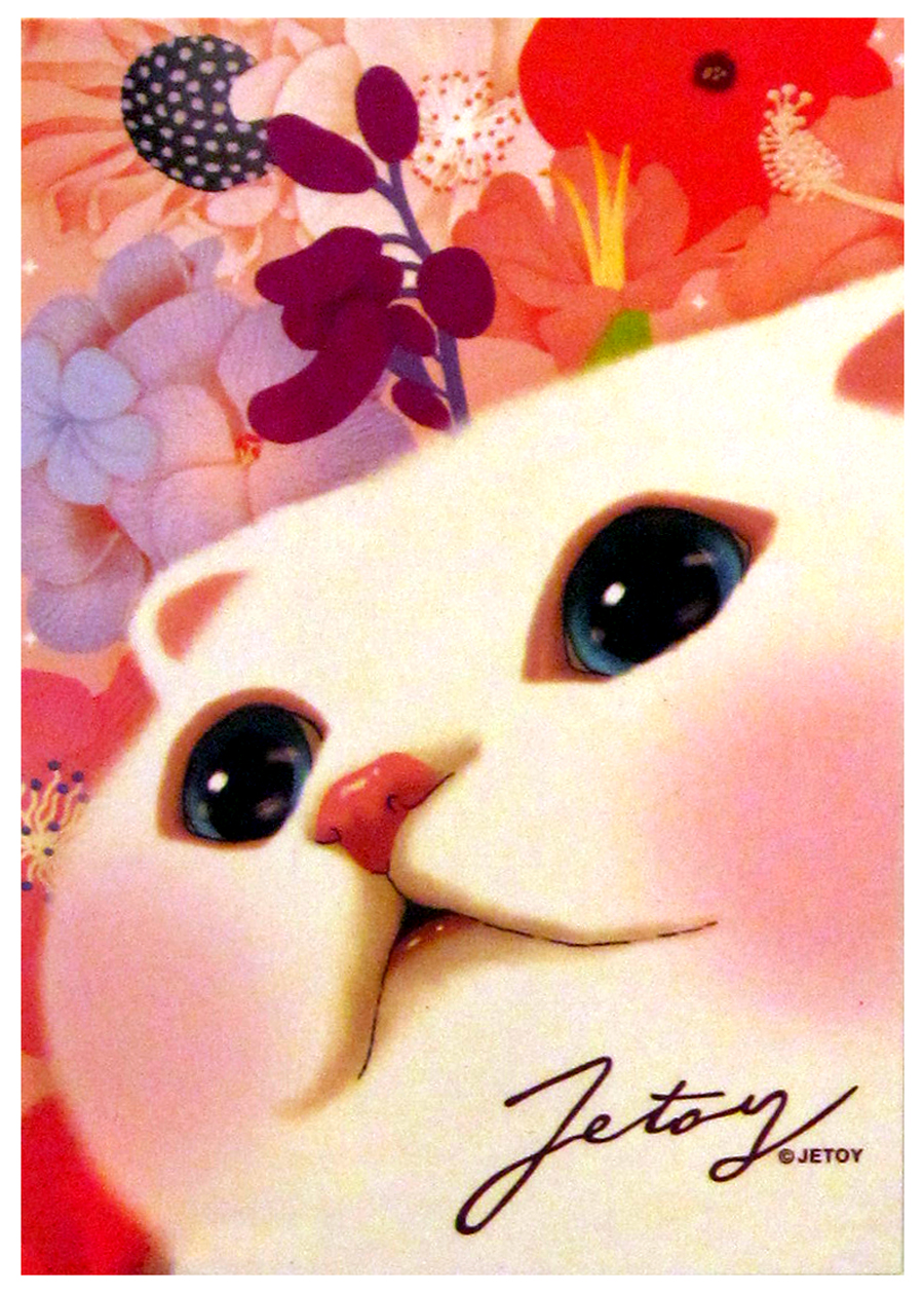 Jetoy White Cat Postcard: Garden