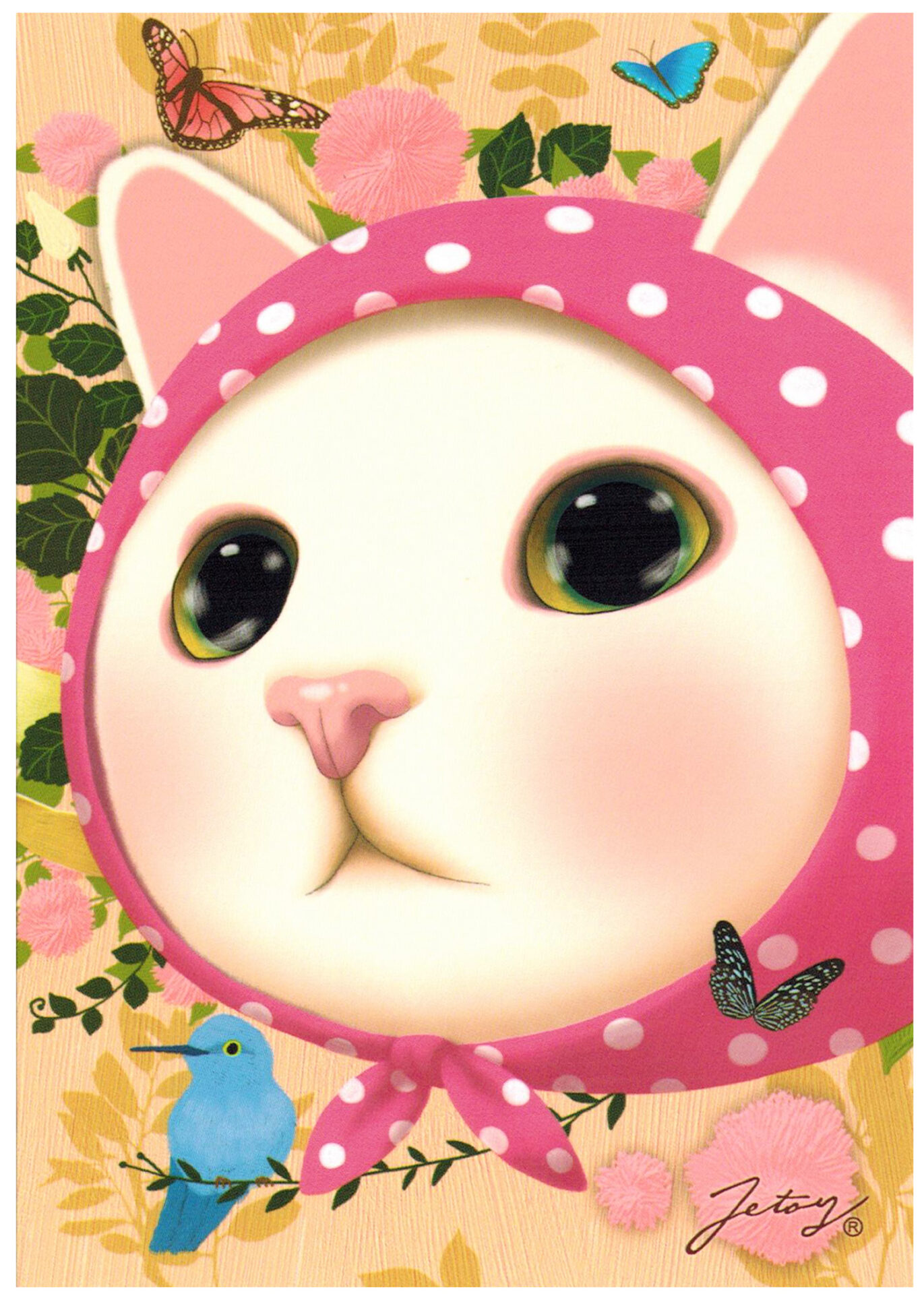 Jetoy Choo Choo Cat Postcard: Pink Hood