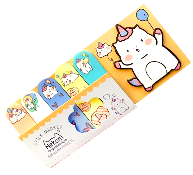 Nekoni Die-Cut Sticky Kawaii Memo Flags: Birthday Unicorn