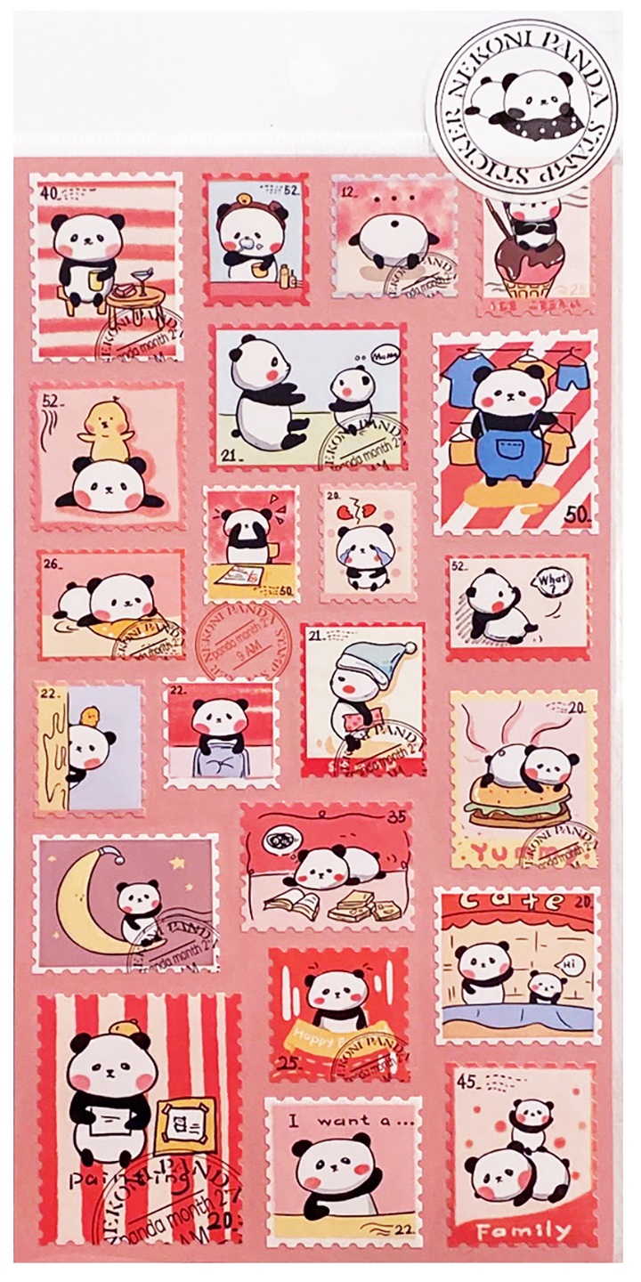 Nekoni Panda Stamps Die-Cut Plastic Sticker Sheet