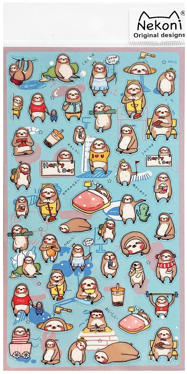Nekoni Sloth Life Die-Cut Plastic Sticker Sheet