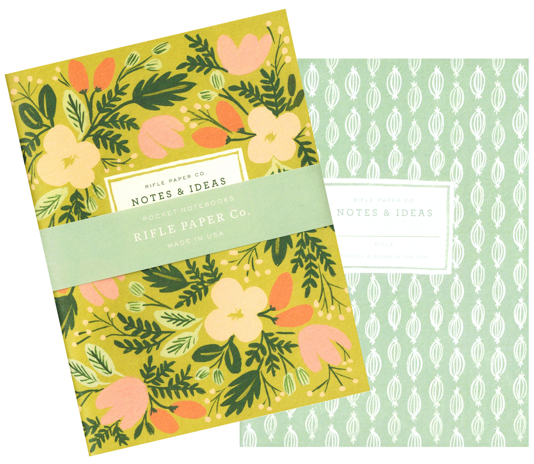 Rifle Paper Co. Pocket Notebook Set: Moss Garden Floral