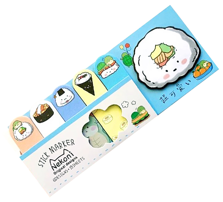 Nekoni Die-Cut Sticky Kawaii Memo Flags: Sushi Roll