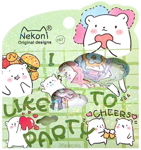 Nekoni Party Animals Die-Cut Sparkle Sticker Sack