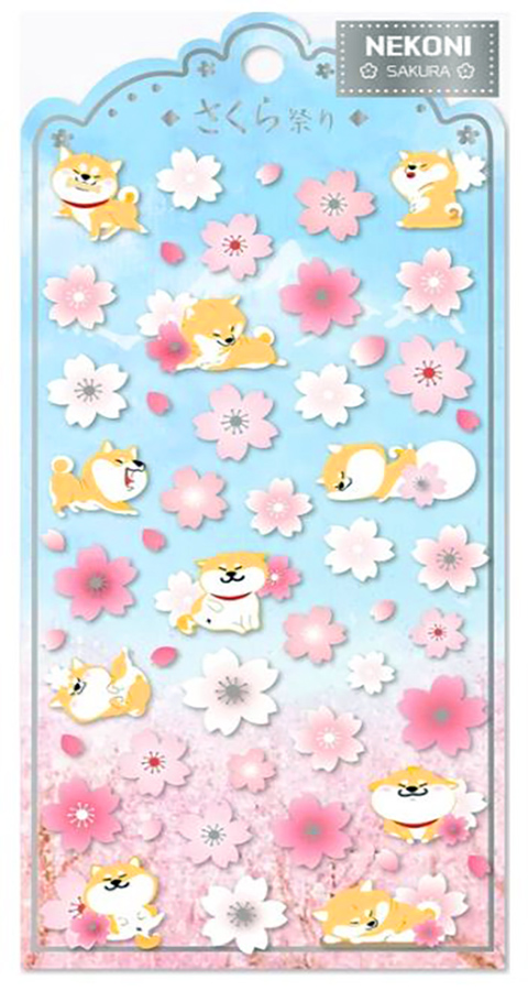Nekoni Corgi Sakura Dog Die-Cut Sticker Sheet