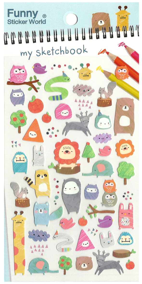 Funny Sticker World My Sketchbook Animals Sticker Sheet