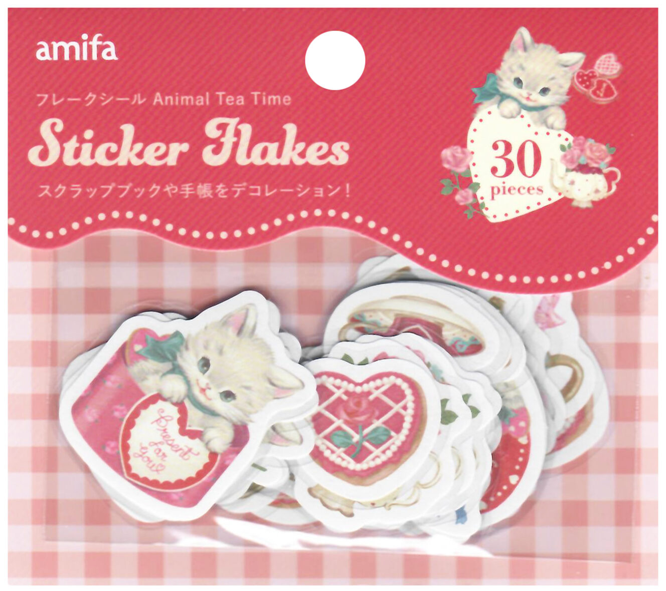Amifa Cats Animal Tea Time Die-Cut Sticker Sack: Hearts