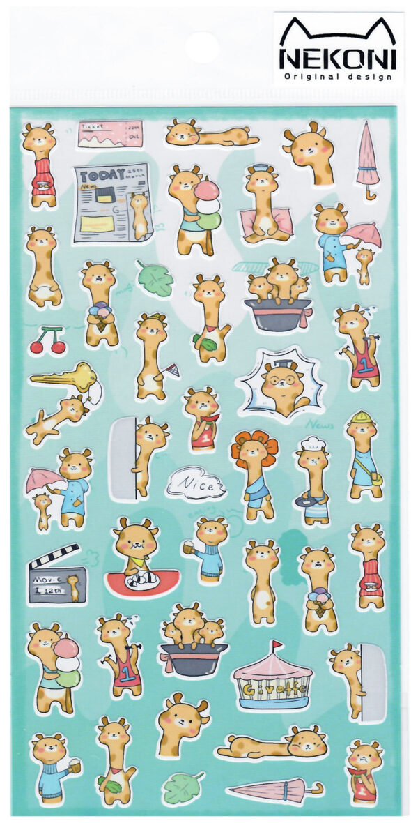 Nekoni Giraffe Life Die-Cut Plastic Sticker Sheet