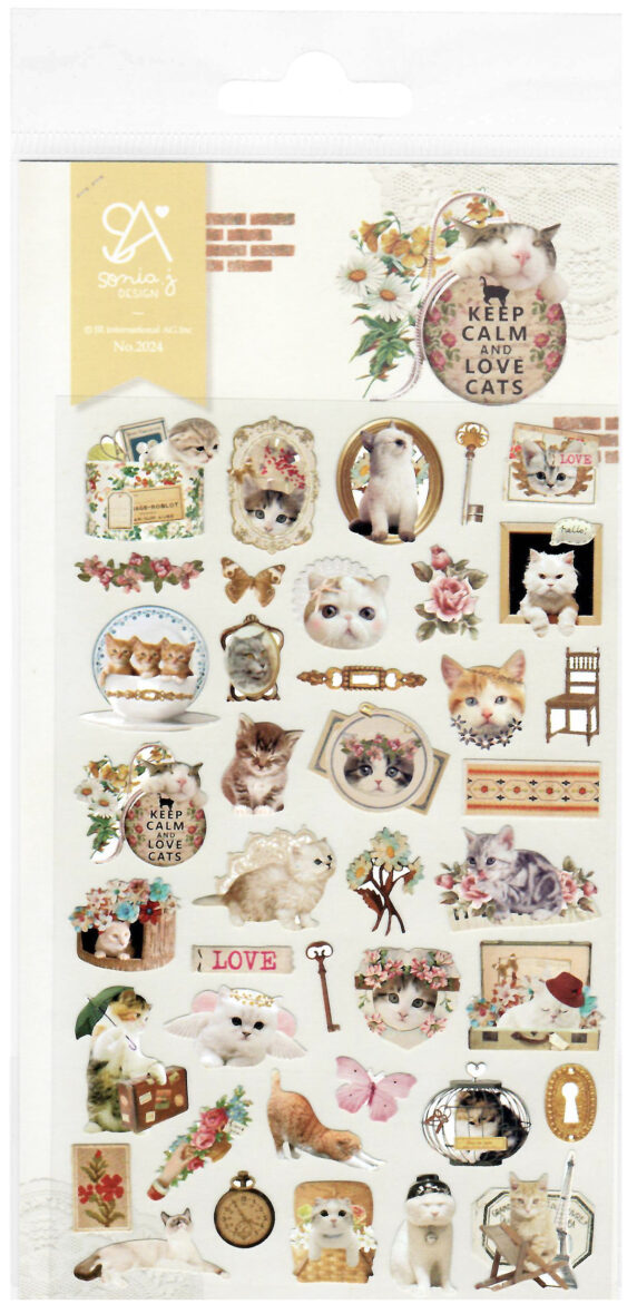 Sonia Love Cats Antique Die-Cut Sticker Sheet
