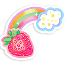 Strawberry Rainbow Die-Cut Glossy 4" Plastic Sticker