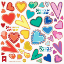 Love Die-Cut Plastic Hearts Sticker Sheet