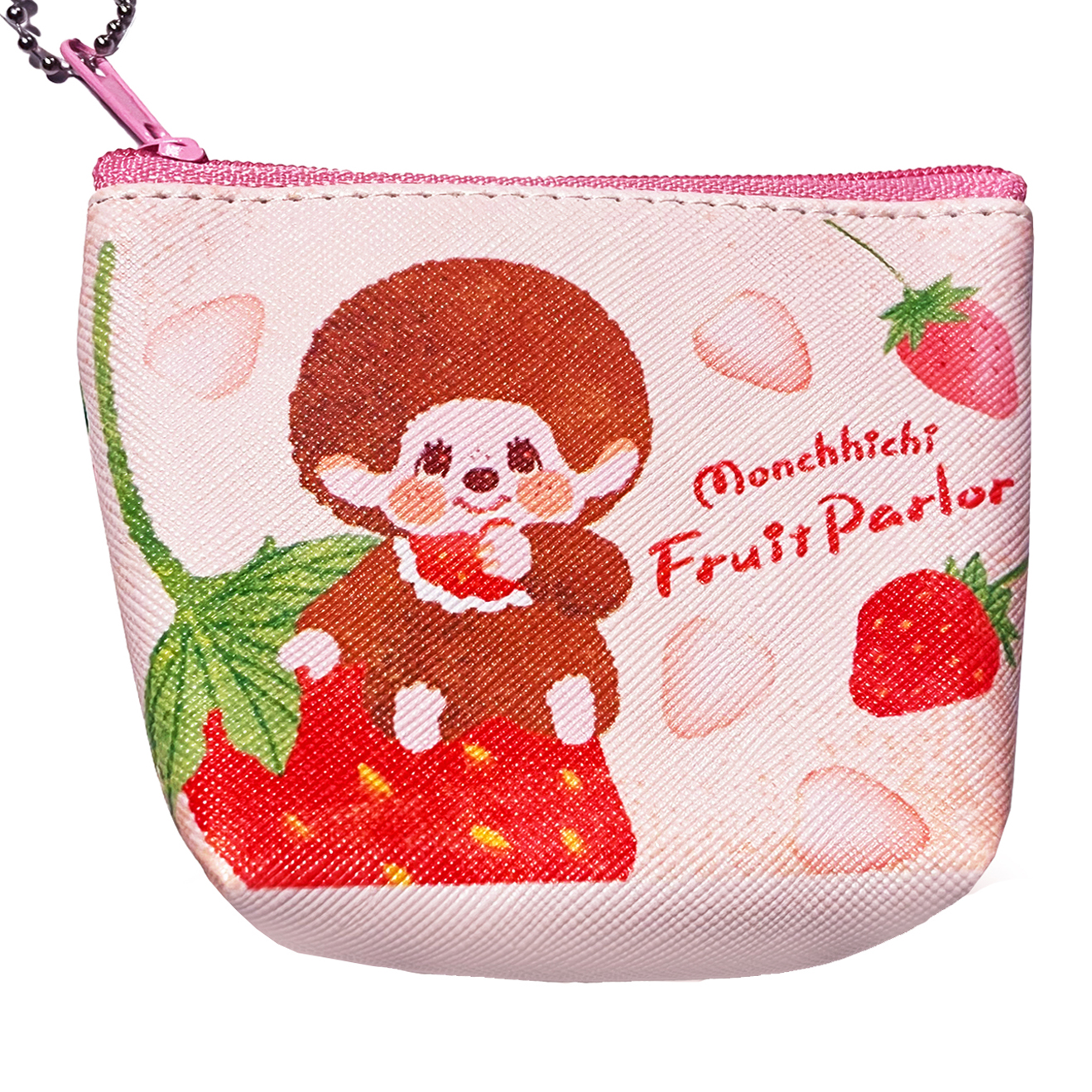 モモンガポーチ　イチゴ Monchhichi Fruit Parlor Mini Zippered Pouch: Strawberries - Kawaii