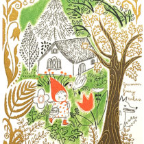 Shinzi Katoh Red Riding Hood Cottage Gold Foil Postcard