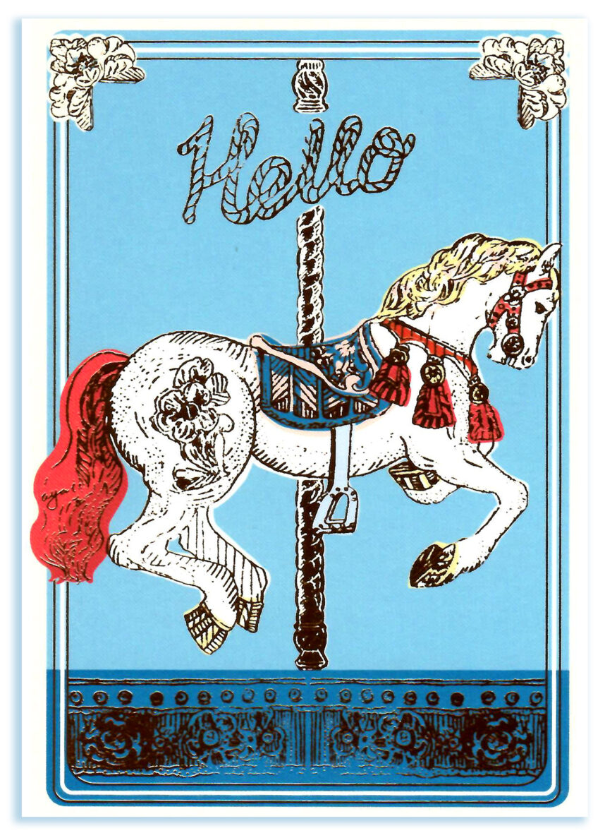 Active Japan Hello Carousel Horse Postcard